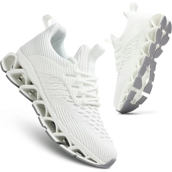 Women's All White Fashion Blade Tennis Running Walking Lace Up Athletic Shoes - Picture 7 of 7